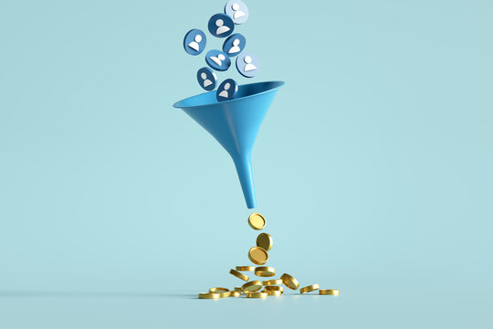 Sales funnel converting leads into golden coins