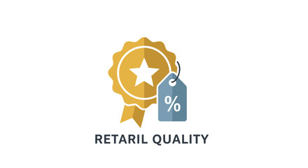 Obraz premium Retail quality icon golden badge with star and discount tag illustration
