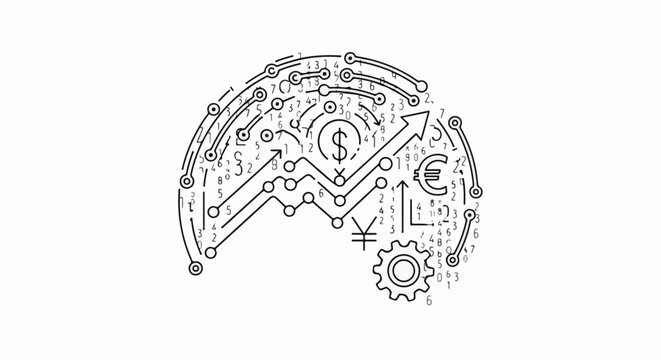 Abstract financial growth diagram with currency symbols and numbers