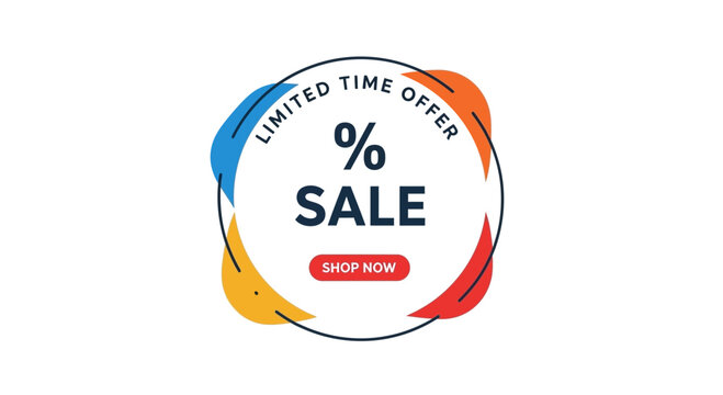 Sale promotion graphic with colorful circular design on white background