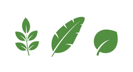 Obraz premium Green leaf icons, eco friendly symbols, foliage shapes, vector illustrations