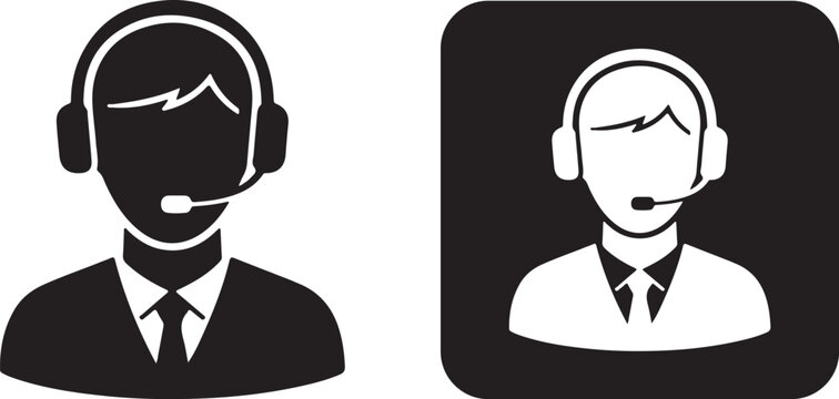 Customer service representative silhouette wearing headset and suit, symbolizing communication, support, and professional assistance in a business context.