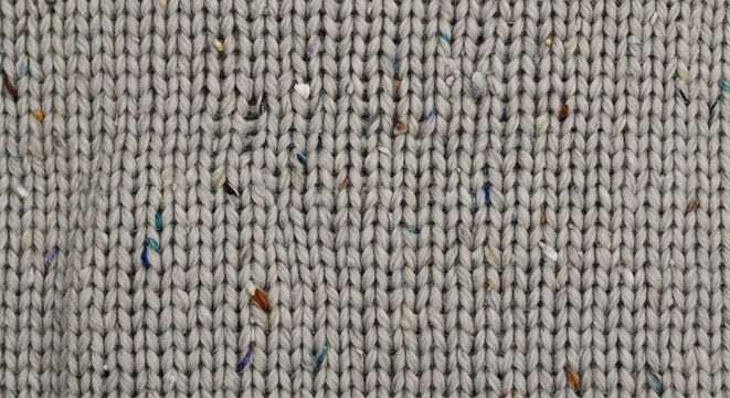 A plain sweater made of recycled yarn, close-up showing the slight variations and slubs in the thread. Eco-friendly product focus