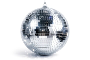 High resolution closeup of a sparkling disco ball with white background