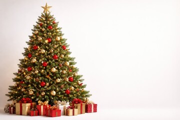 Fototapeta premium Christmas pine tree with blank white background designed for text placement