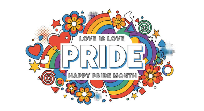 Pride Month, LGBTQ Pride, Rainbow Symbols, Love is Love Vector Graphics