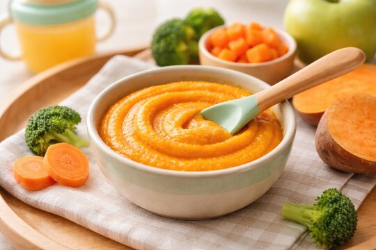 Freshly prepared baby food in a small bowl suitable for toddlers