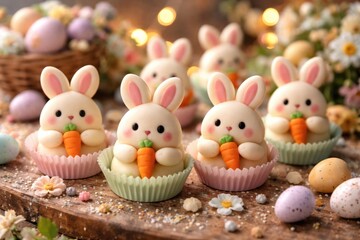 Fototapeta premium Festive marzipan bunny treats designed for Easter parties