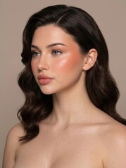 Fototapeta premium Stunning Portrait of a Young Woman with Soft Makeup and Wavy Hair, Isolated on a Transparent Background PNG