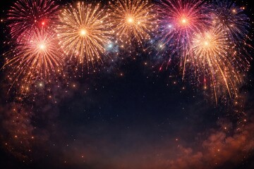 Fototapeta premium Bright fireworks lighting up dark sky with space for text