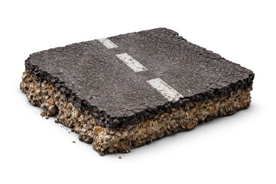 Isolated asphalt road scrap piece on white backdrop with clipping path