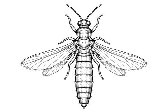 Detailed thrips bug outline drawing in monochrome for artistic coloring sheets
