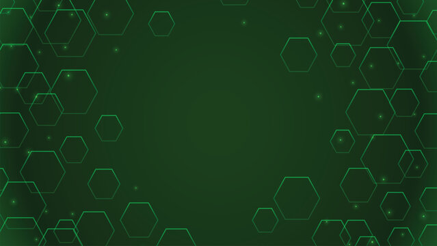 Green Hexagon Technology Background, Futuristic Digital Grid, Abstract Science Network, Cyber Data Pattern