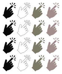 Fototapeta premium Clicking hand cursor icon set, pointer finger tap symbol collection, interactive web design elements, user interface button graphics, digital navigation vector pack