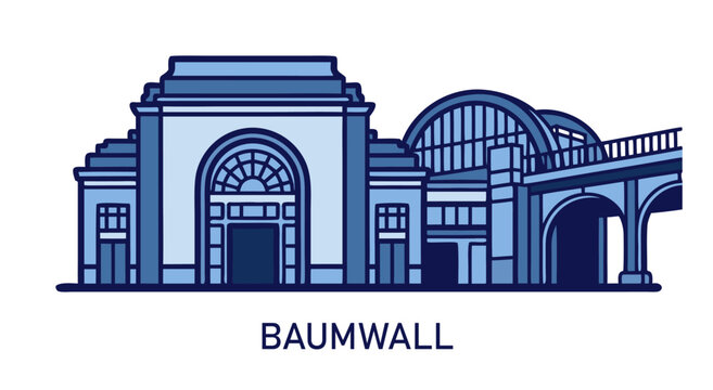 Iconic Baumwall Station Building Landmark Illustration