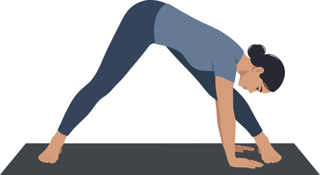 A clean, minimalist vector illustration of a woman performing the Pyramid Pose (Parsvottanasana), a deep forward fold that provides an intense stretch for the hamstrings and improves balance.