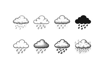 Obraz premium Collection of diverse cloud icons depicting various rain styles and artistic interpretations