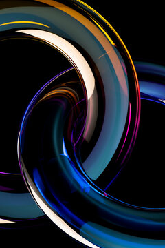 Neon 3D glass ring with reflective abstract curves