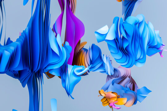 Blue 3D ribbon flow with layered abstract folds.