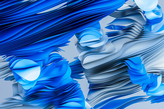Blue 3D paper layers forming wave structures