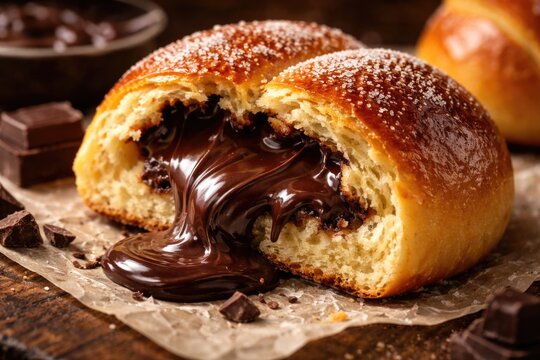 Golden sweet bread stuffed with melted dark chocolate