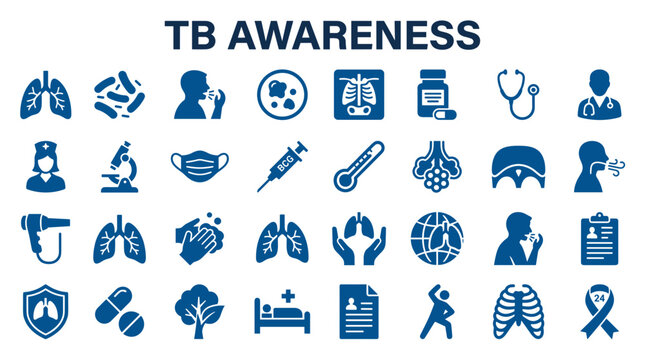 Tuberculosis awareness icons and symbols for medical health education and disease prevention campaigns