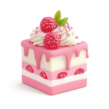 3D cartoon-style raspberry fudge, isolated on a white background, with a whimsical and fun design.