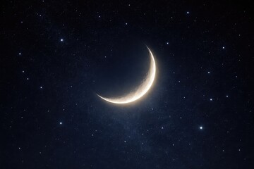 Fototapeta premium Luminous Crescent Moon Against a Dark Clear Sky with Bright Stars