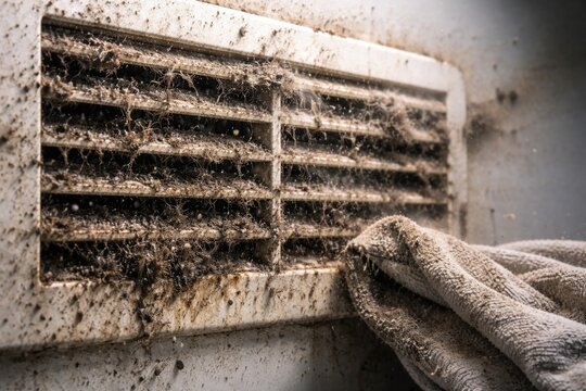 Daily use grime accumulating on white vent focusing on air pollution impact