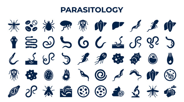 Parasitology Icons Collection Scientific Medical Biological Organisms Microscopic Life Forms and Diseases Symbols