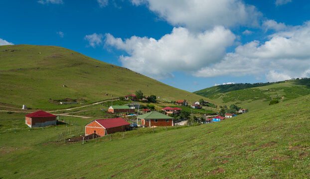 Black Sea highland nature and houses. Peşembe Plateau. T&uuml;rkiye 