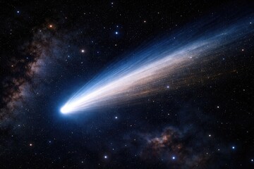 Fototapeta premium Detailed space shot of a comet emitting a bright trailing tail