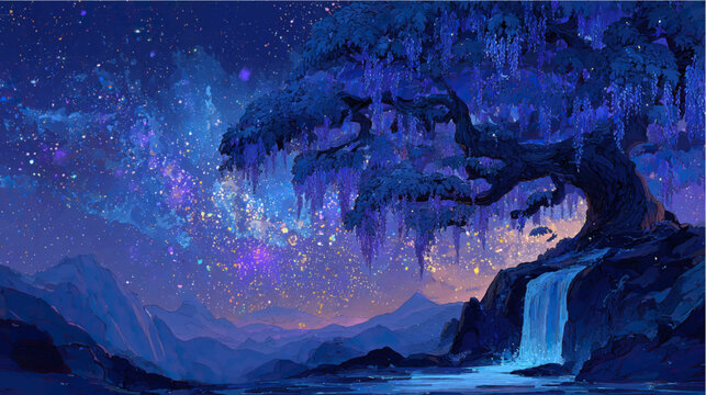 Vector illustration magic tree, digital art. 