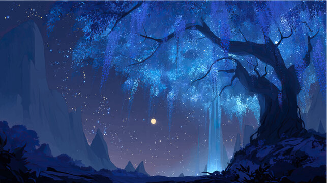 Vector illustration magic tree, digital art. 