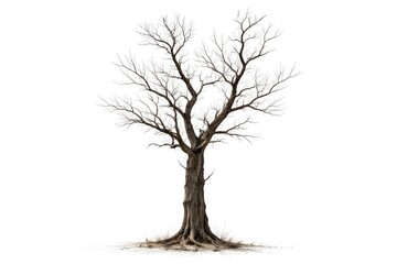 Fototapeta premium Isolated dry leafless tree with rough bark on minimal white background