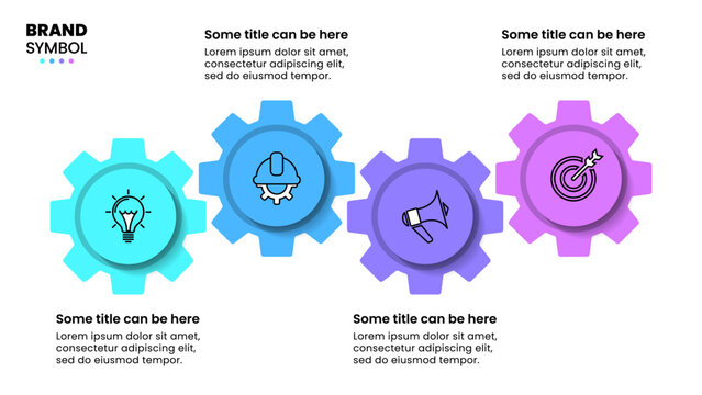 Infographic template. 4 colored gears with icons
