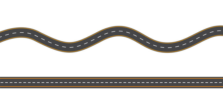 Straight and winding road. Seamless asphalt roads template. Highway or roadway background. Vector EPS-10 
