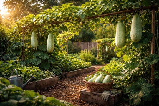 Backyard garden project featuring flourishing wax gourd crops