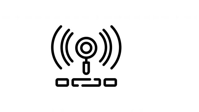 Wireless network signal with a magnifying glass, ideal for techrelated designs, telecommunications concepts, internet connectivity visuals, and troubleshooting graphics.
