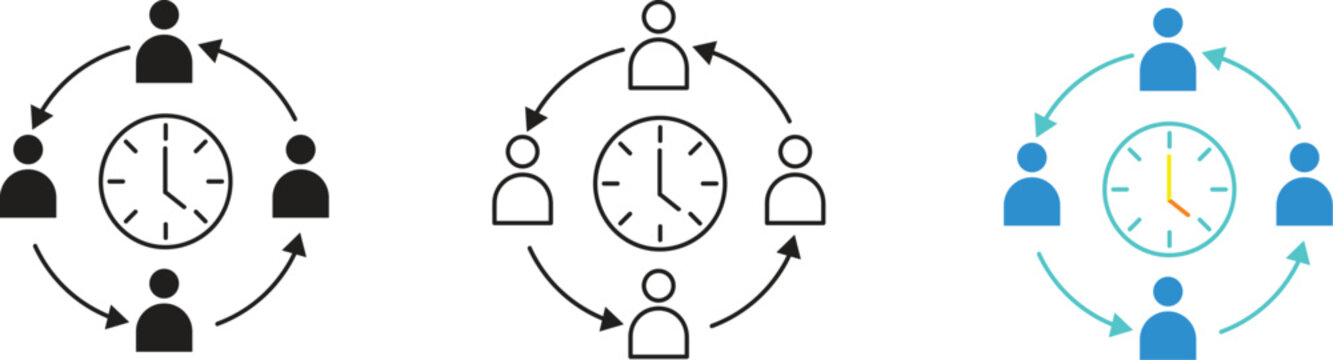 Rotation and work shift vector icon set representing cycle, workflow, and replacement concepts.
