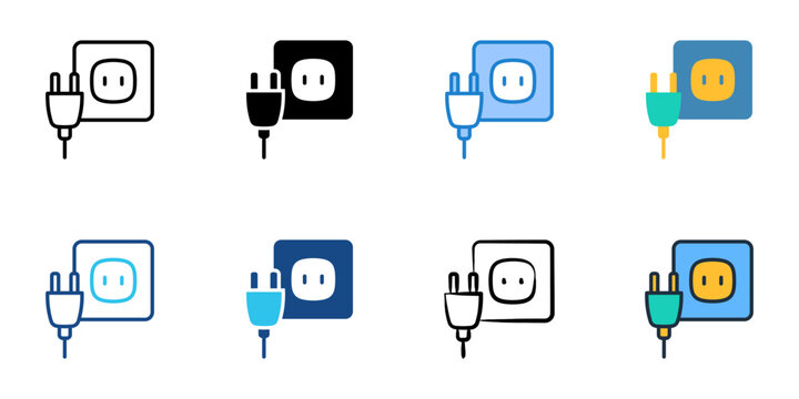 Electric plug icons set multiple style collection. Editable stroke 
