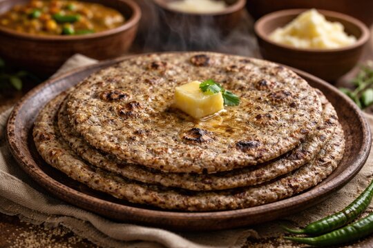 Close Up of Bajara Roti Bhakar Served Warm