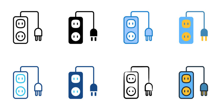 Power socket icons set multiple style collection. Editable stroke 
