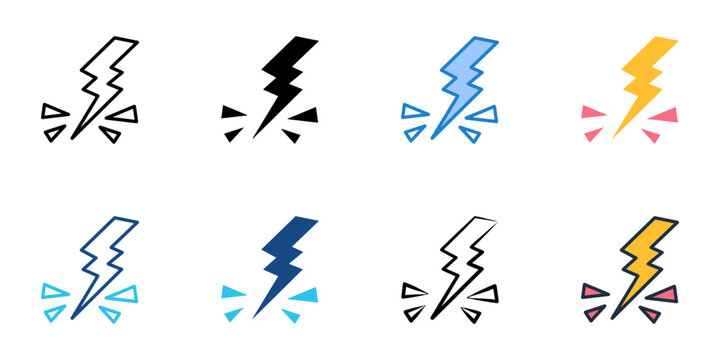 Electric spark icons set multiple style collection. Editable stroke 
