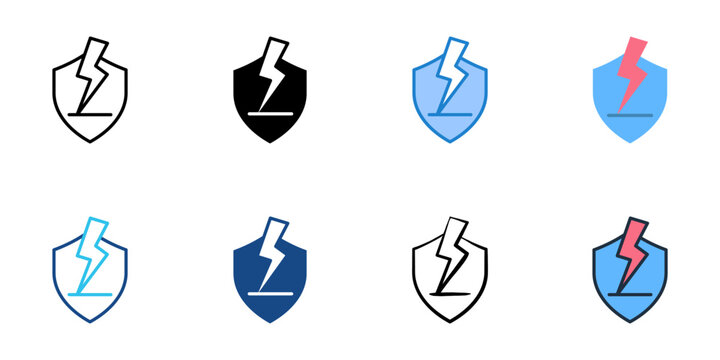 Power surge icons set multiple style collection. Editable stroke 

