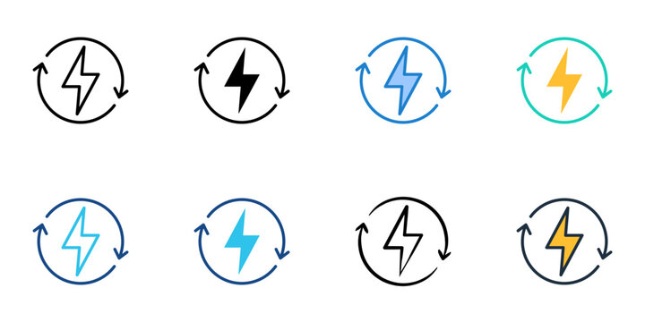 Electricity flow icons set multiple style collection. Editable stroke 
