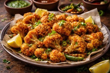 Fototapeta premium Delicious cauliflower Namkin Gobi Pakoda snack with gram flour