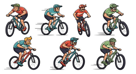 Fototapeta premium Cyclists on mountain bikes in action vector illustration