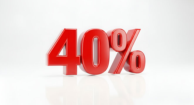 Red 40 Percent Discount Symbol on White Background.