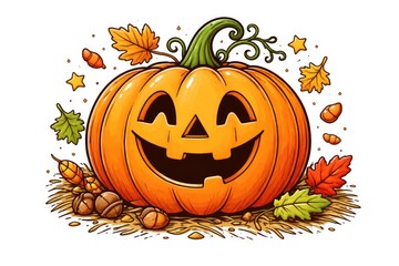Obraz premium Joyful pumpkin image with thick lines for easy coloring